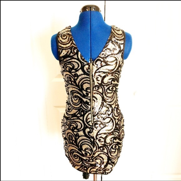 Black and Gold Sequin Mini Dress - Picture 2 of 4